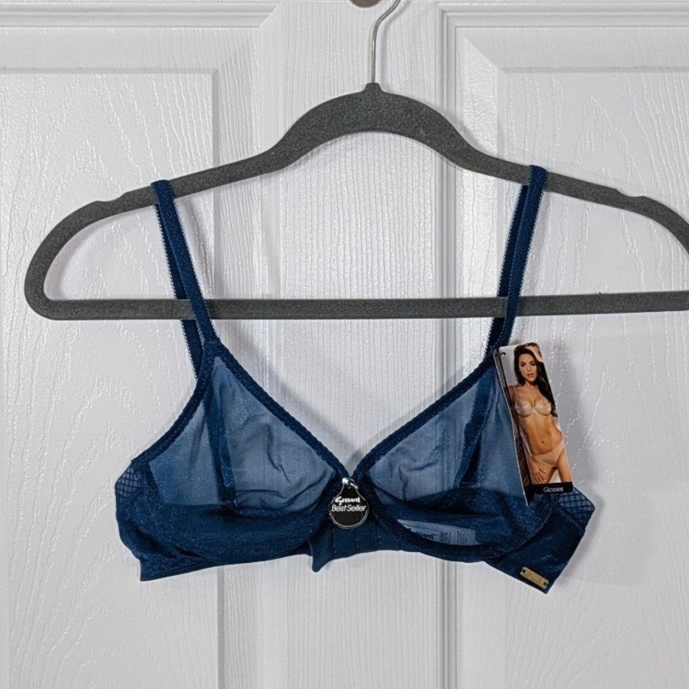 NWT Gossard Glossies Bra Sheer Mesh Unlined Underwire Petrol Blue Size 30B